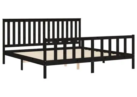Cadru pat cu tăblie Super King negru 180x200 cm lemn masiv pin - 4/5