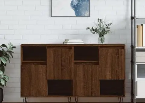 Servante, 2 buc., stejar maro, lemn prelucrat - 1/5