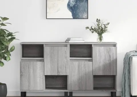 Servante, 2 buc., sonoma gri, lemn prelucrat - 1/5