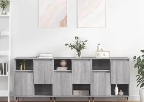 Servantă, 3 buc., sonoma gri, lemn prelucrat - 1/5