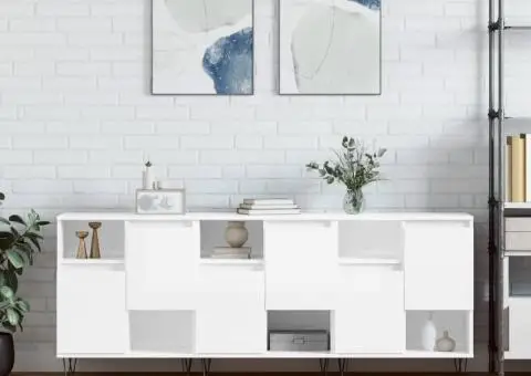 Servante, 3 piese, alb extralucios, lemn prelucrat - 1/5