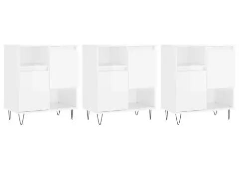 Servante, 3 piese, alb extralucios, lemn prelucrat - 2/5