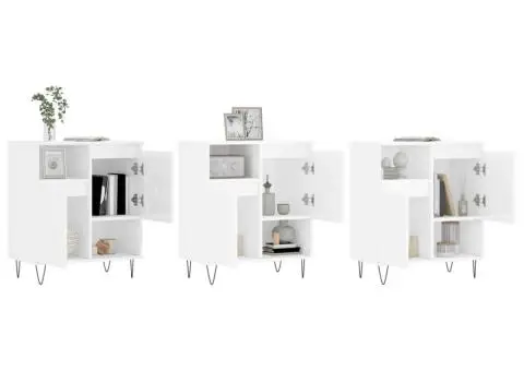 Servante, 3 piese, alb extralucios, lemn prelucrat - 3/5