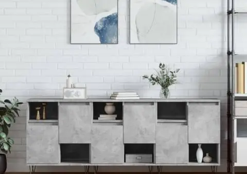 Servante, 3 piese, gri beton, lemn prelucrat - 1/5