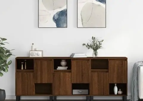 Servantă, 3 buc., stejar maro, lemn prelucrat - 1/5