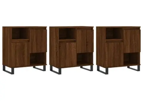 Servantă, 3 buc., stejar maro, lemn prelucrat - 2/5