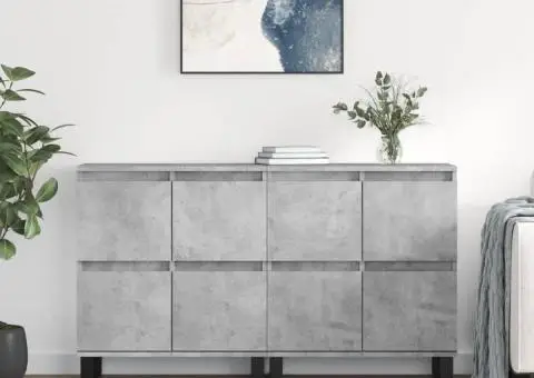 Servante, 2 piese, gri beton, lemn prelucrat - 1/5