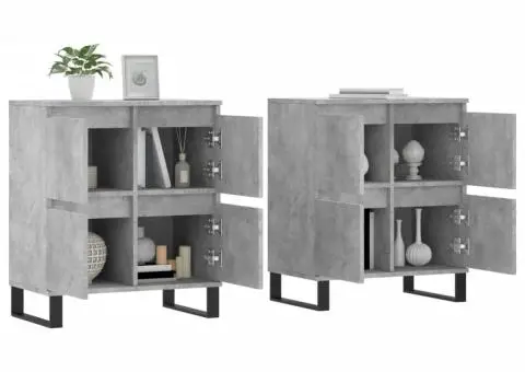Servante, 2 piese, gri beton, lemn prelucrat - 3/5