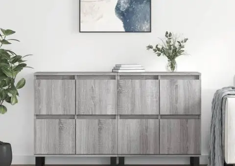 Servante, 2 buc., sonoma gri, lemn prelucrat - 1/5