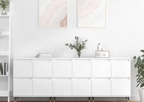 Servante, 3 piese, alb extralucios, lemn prelucrat - 1/5