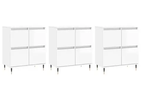 Servante, 3 piese, alb extralucios, lemn prelucrat - 2/5