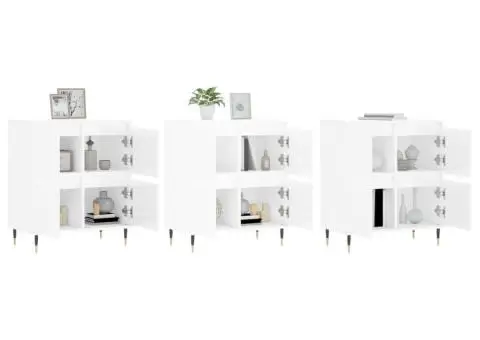 Servante, 3 piese, alb extralucios, lemn prelucrat - 3/5