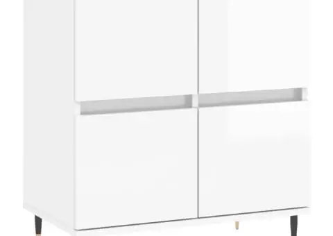 Servante, 3 piese, alb extralucios, lemn prelucrat - 5/5