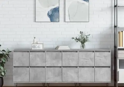 Servante, 3 piese, gri beton, lemn prelucrat - 1/5