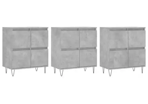 Servante, 3 piese, gri beton, lemn prelucrat - 2/5