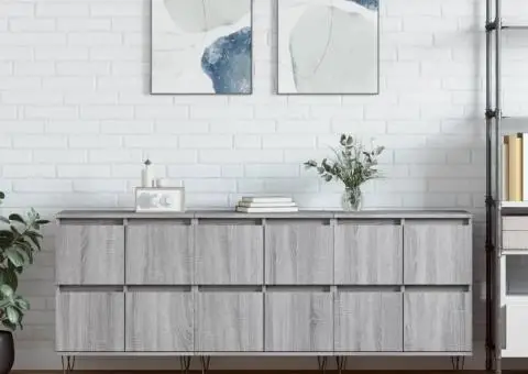 Servantă, 3 buc., sonoma gri, lemn prelucrat - 1/5