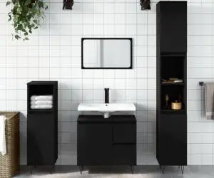 vidaXL Set mobilier de baie, 3 piese, negru, lemn compozit