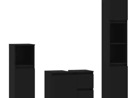 Set mobilier de baie, 3 piese, negru, lemn compozit - 2/5