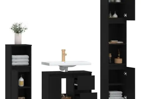 Set mobilier de baie, 3 piese, negru, lemn compozit - 4/5