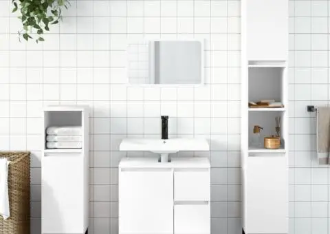 Set mobilier de baie, 3 piese, alb, lemn compozit - 1/5