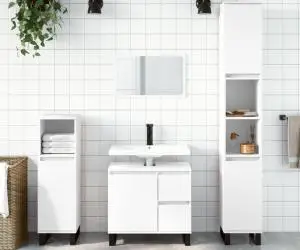 vidaXL Set mobilier de baie, 3 piese, alb, lemn compozit