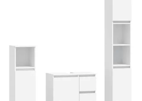 Set mobilier de baie, 3 piese, alb, lemn compozit - 2/5