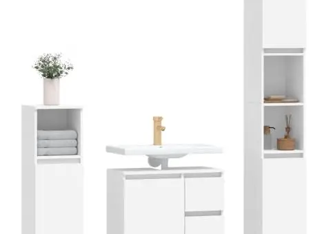 Set mobilier de baie, 3 piese, alb, lemn compozit - 3/5