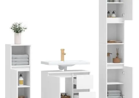 Set mobilier de baie, 3 piese, alb, lemn compozit - 4/5