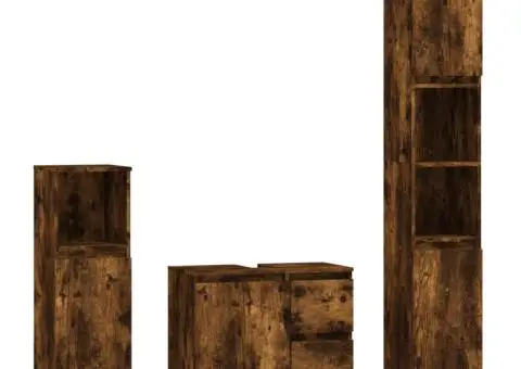 Set mobilier de baie, 3 piese, stejar fumuriu, lemn prelucrat - 2/5