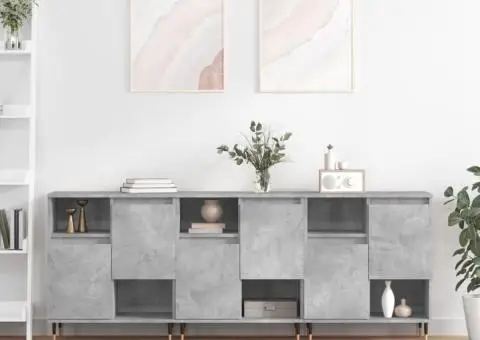 Servante, 3 piese, gri beton, lemn prelucrat - 1/5