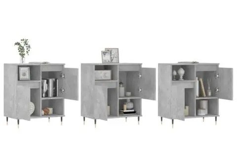 Servante, 3 piese, gri beton, lemn prelucrat - 3/5