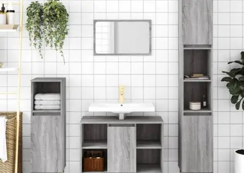 Set mobilier de baie, 3 piese, gri sonoma, lemn prelucrat - 1/5