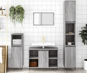 vidaXL Set mobilier de baie, 3 piese, gri sonoma, lemn prelucrat