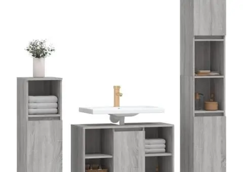 Set mobilier de baie, 3 piese, gri sonoma, lemn prelucrat - 3/5