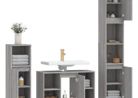 Set mobilier de baie, 3 piese, gri sonoma, lemn prelucrat - 4/5