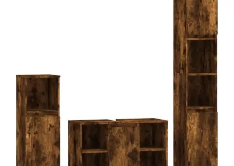 Set mobilier de baie, 3 piese, stejar fumuriu, lemn prelucrat - 2/5