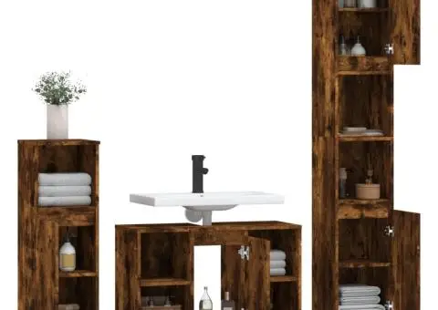 Set mobilier de baie, 3 piese, stejar fumuriu, lemn prelucrat - 4/5