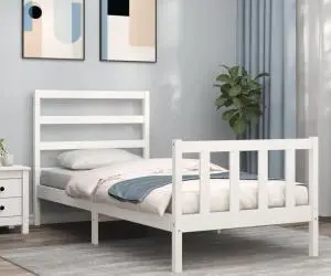 vidaXL Cadru de pat cu tăblie single mic, alb, lemn masiv
