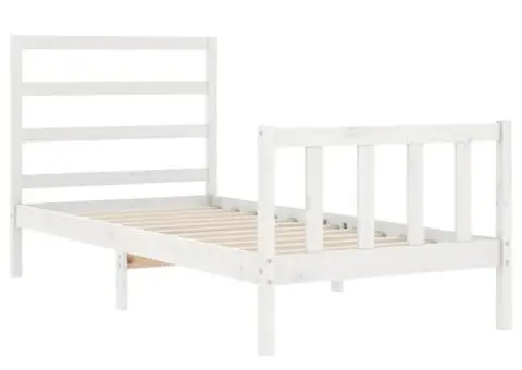 Cadru de pat cu tăblie single mic, alb, lemn masiv - 5/5