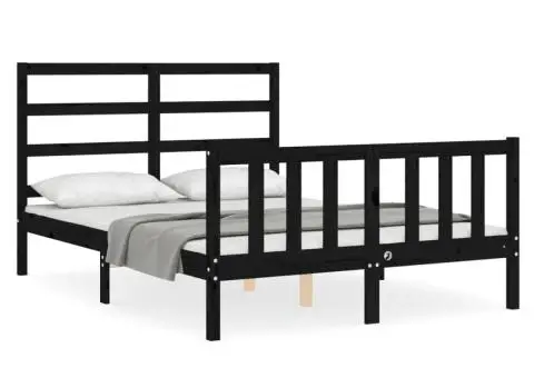 Cadru de pat cu tăblie, negru, 140x190 cm, lemn masiv - 2/5