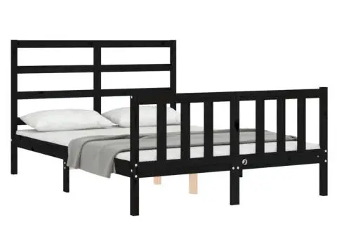Cadru de pat cu tăblie, negru, 140x190 cm, lemn masiv - 3/5