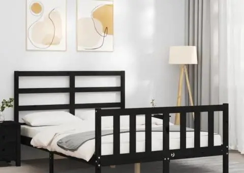 Cadru de pat cu tăblie, negru, 140x190 cm, lemn masiv - 4/5