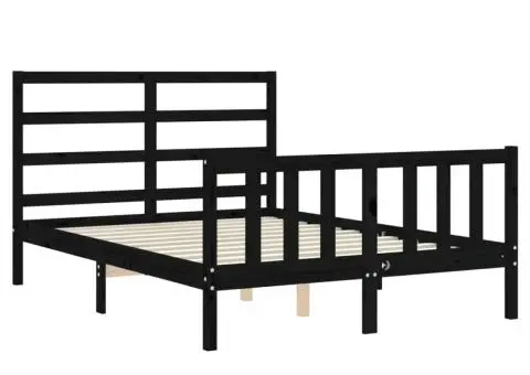 Cadru de pat cu tăblie, negru, 140x190 cm, lemn masiv - 5/5