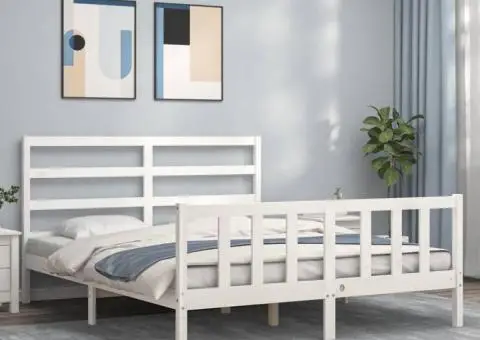 Cadru de pat fără saltea, alb, 160x200 cm, lemn masiv pin - 1/5