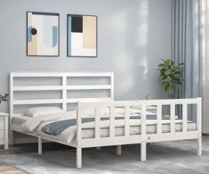vidaXL Cadru de pat fără saltea, alb, 160x200 cm, lemn masiv pin