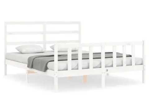 Cadru de pat fără saltea, alb, 160x200 cm, lemn masiv pin - 2/5