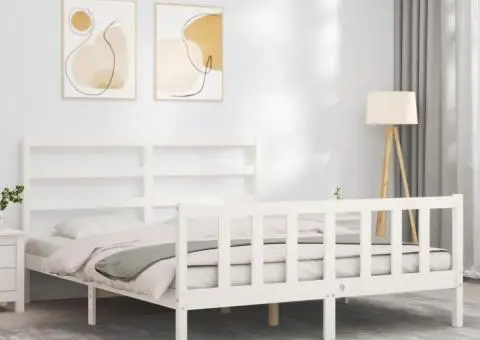 Cadru de pat fără saltea, alb, 160x200 cm, lemn masiv pin - 4/5