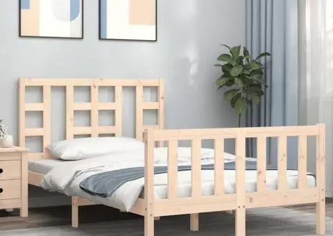 Cadru de pat cu tăblie, dublu mic, lemn masiv - 1/5