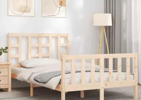 Cadru de pat cu tăblie, dublu mic, lemn masiv - 4/5