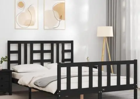 Cadru de pat cu tăblie, negru, 140x190 cm, lemn masiv - 3/5